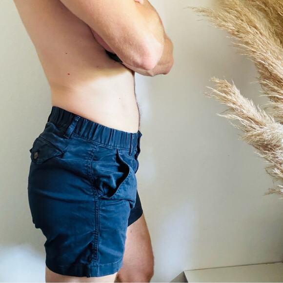 MENS BEARBOTTOM Navy Blue Solid Elastic Waist 5.5" Casual Flat Front Shorts S - Picture 3 of 11